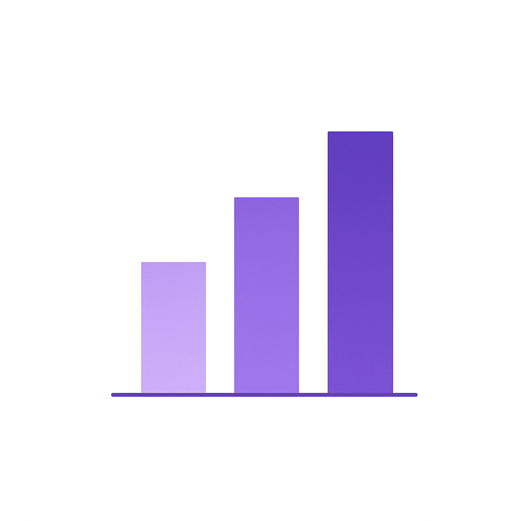 White background, simple ascending bar chart in pu