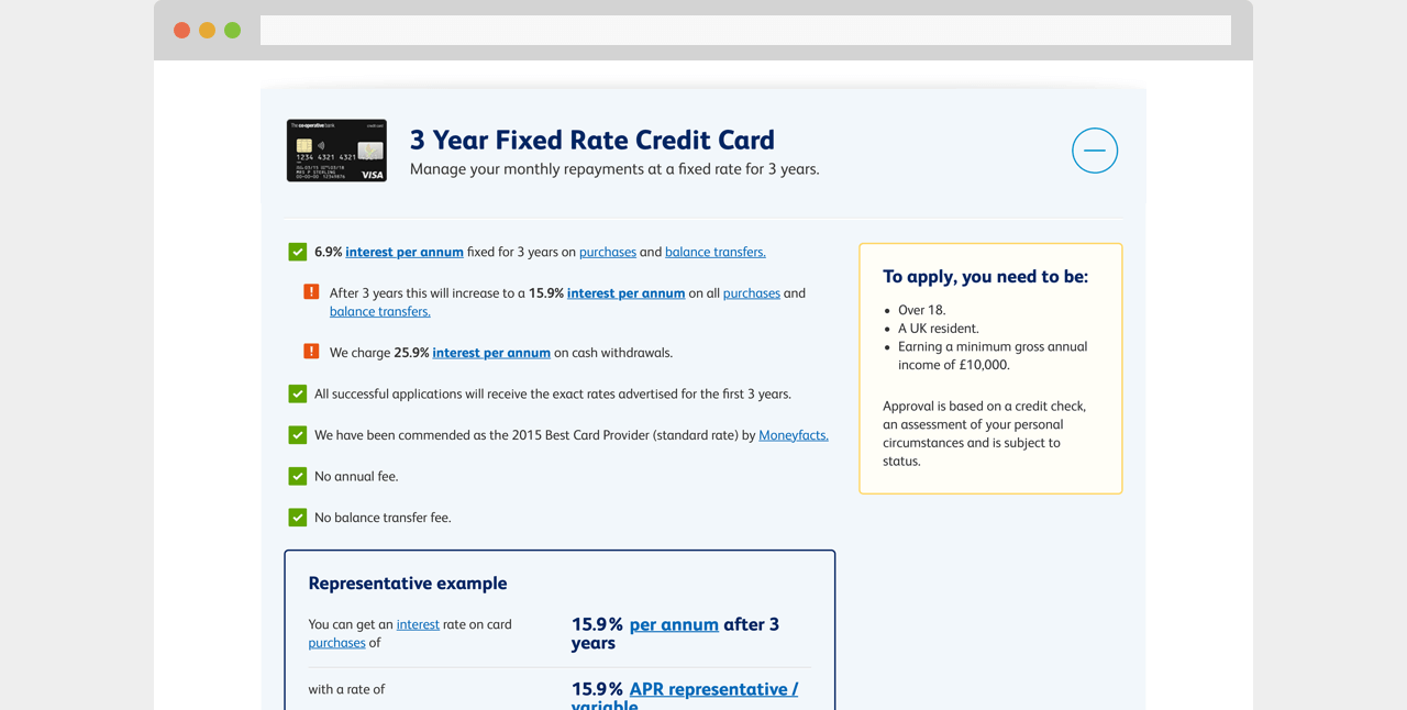 The Co-operative Bank credit card accordion