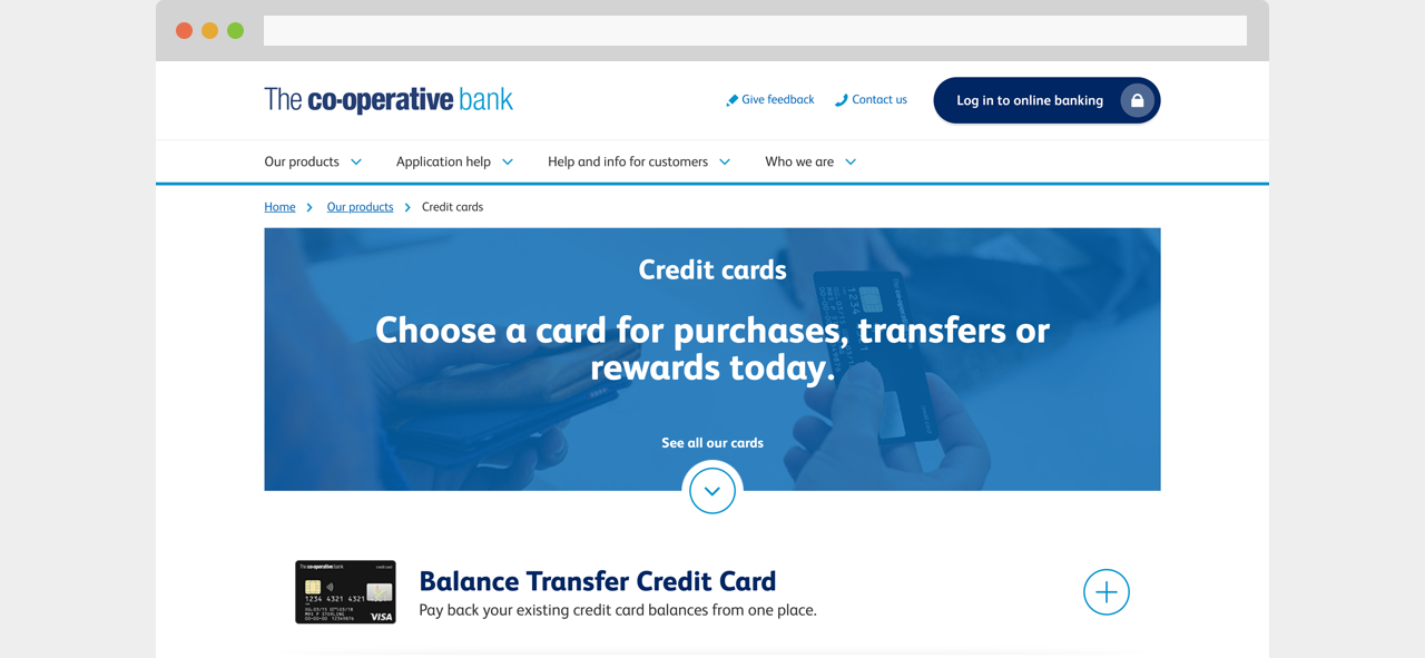 Co-operative Bank credit card home page 