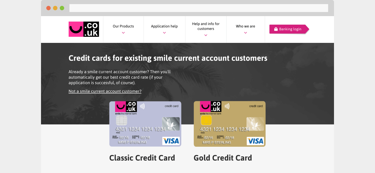 smile bank credit card homepage
