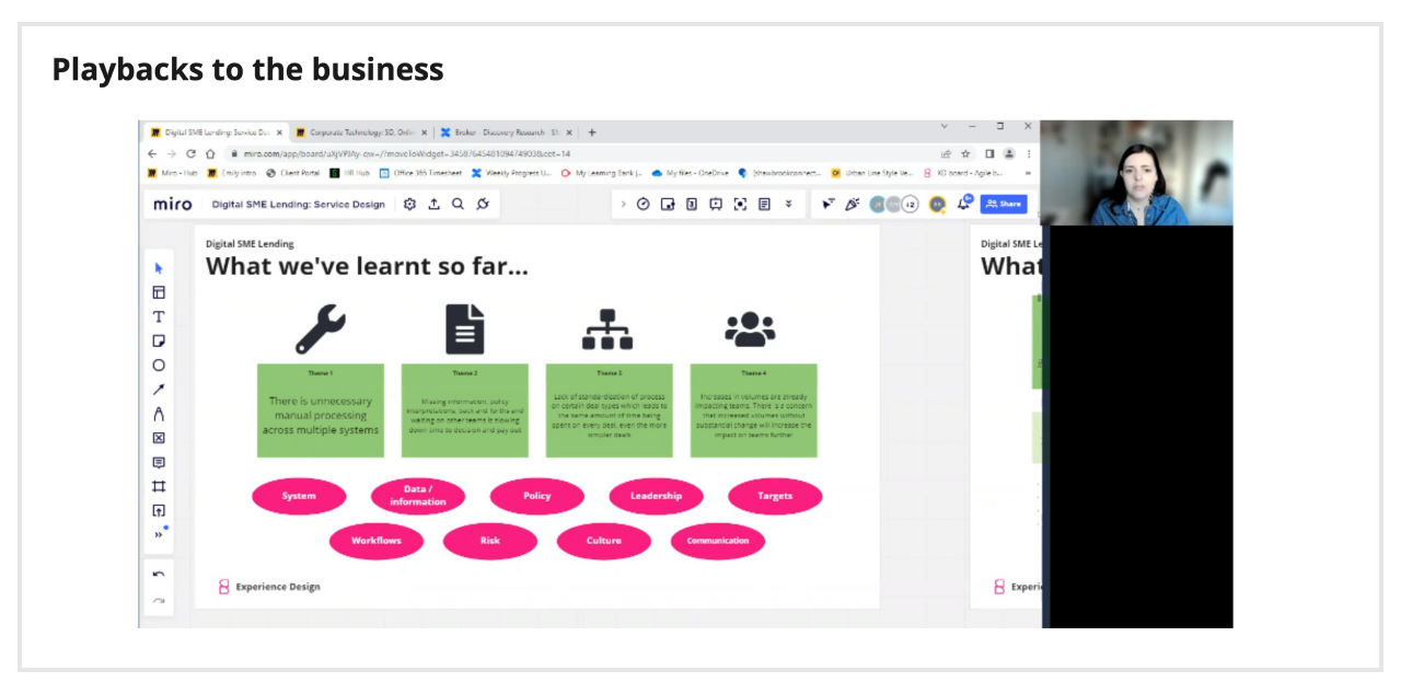 Image of an online call recording showing the playback of the insights and service blueprint