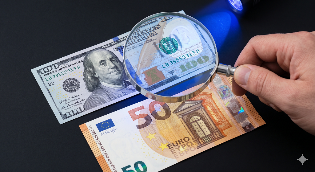 Cómo saber si un billete de 100 dólares o 50 euros es falso (2026)