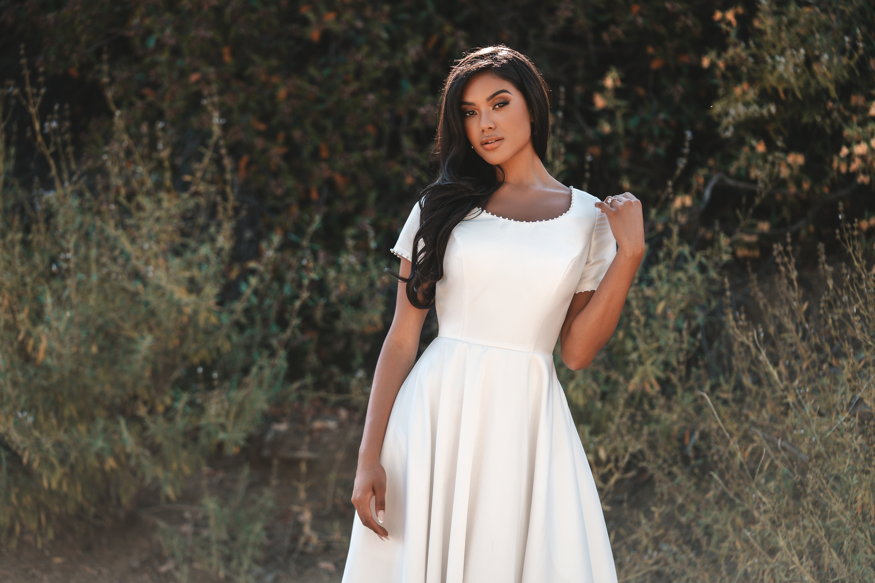 Conservative white outlet dresses