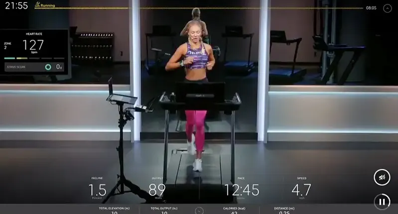 A live class streaming on a Peloton Commercial Tread
