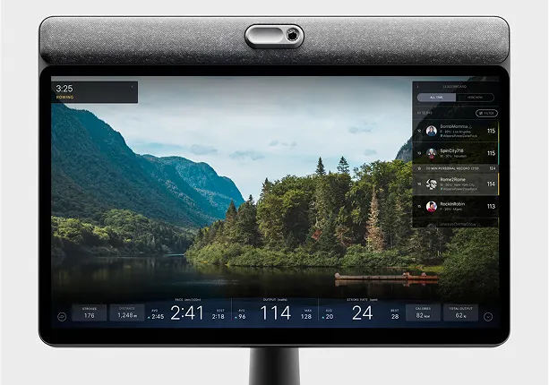 Close-up of the screen with a simulated scenic environment.