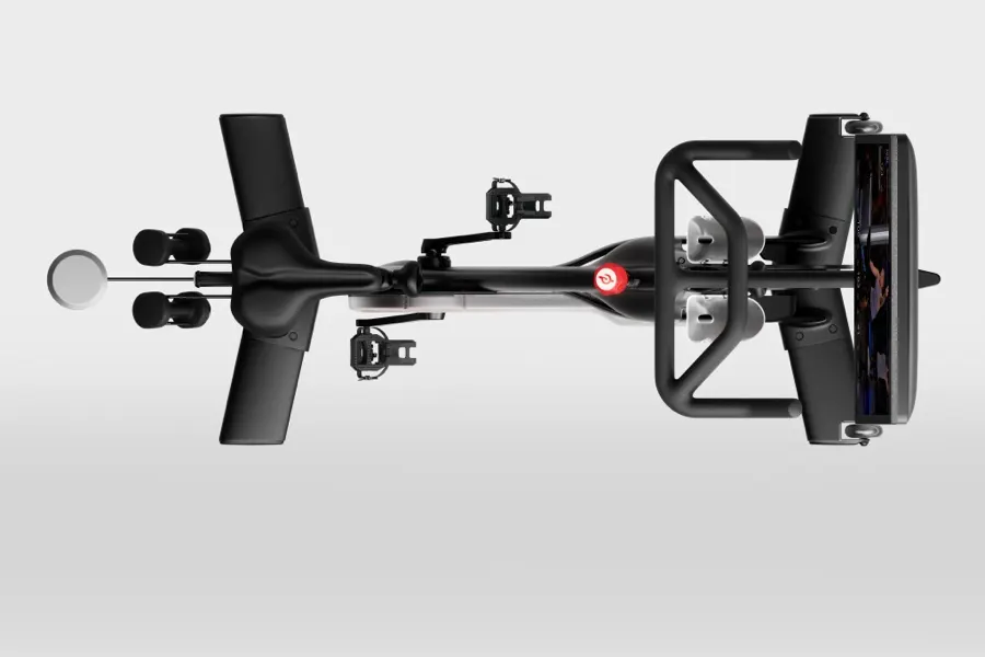 Peloton Bike, viewed from directly overhead on a white background.