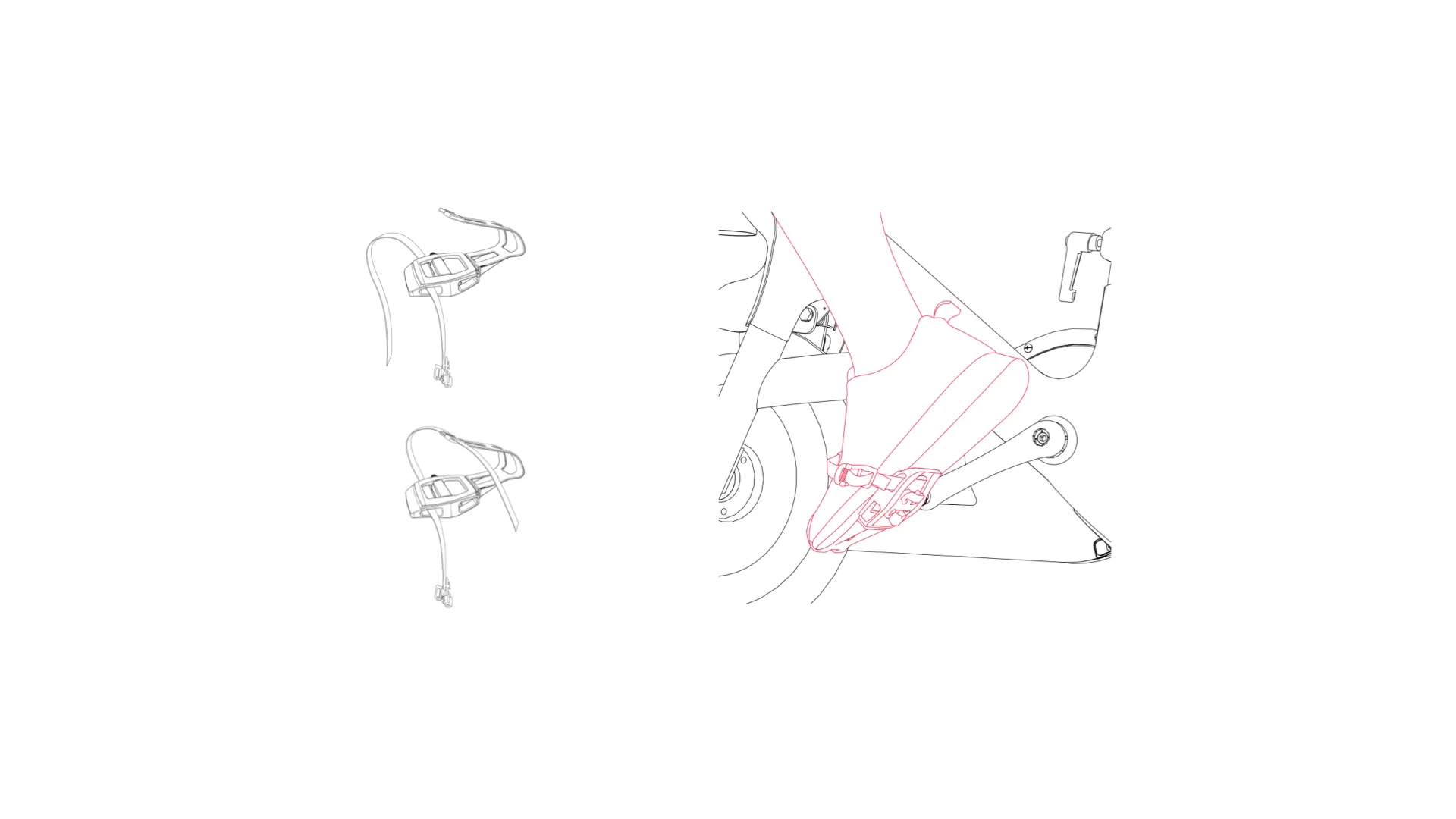 A diagram showing how to use the toe cages with a Peloton Bike