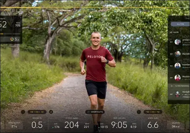 A screenshot of a scenic class run on a Peloton Tread screen