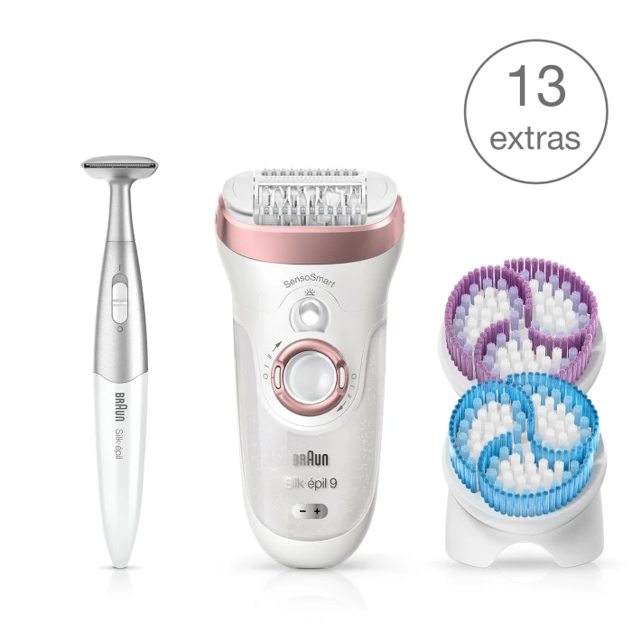 Braun Silk-épil 9 9/980 SkinSpa SensoSmart Épilateur Électrique Or Rose, 13 Accessoires et tondeuses 3-en-1