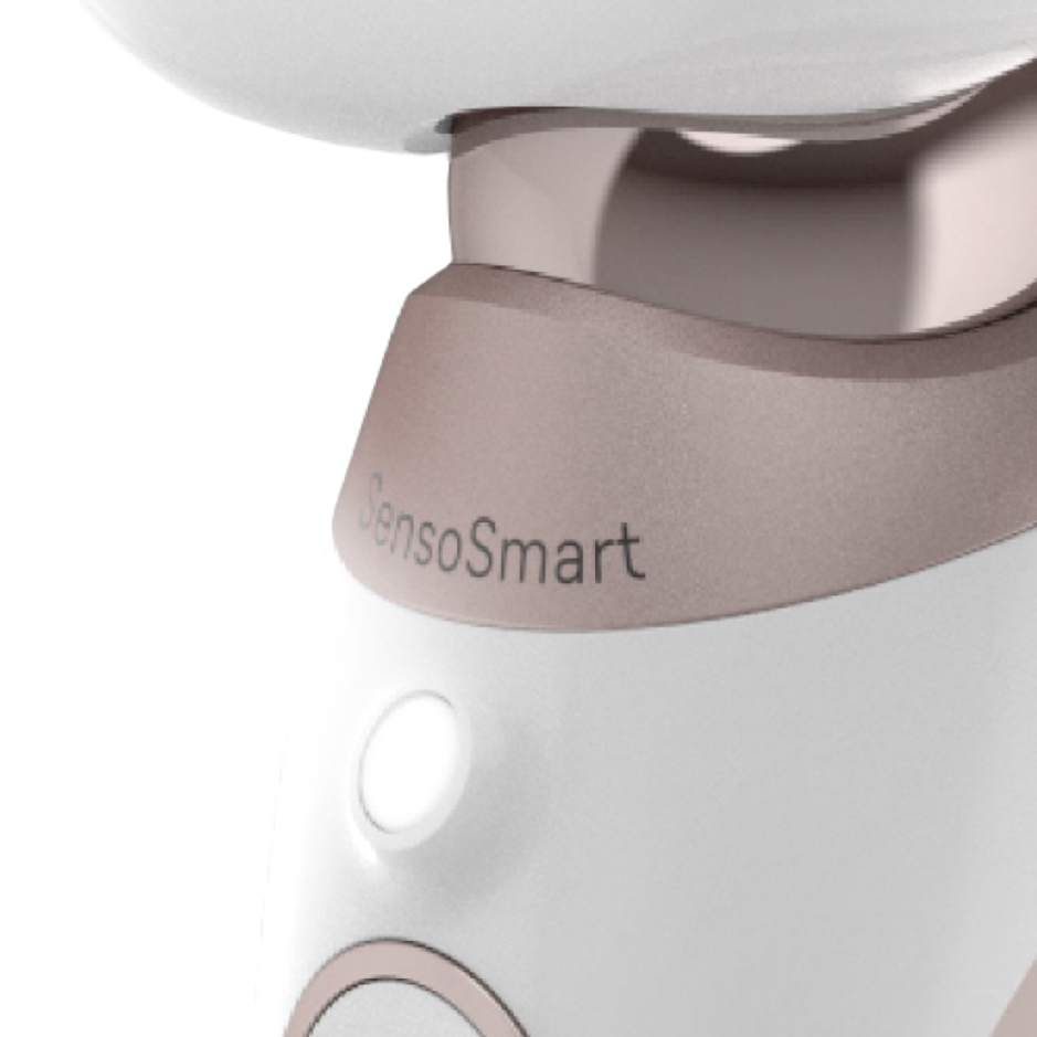 Gros plan du voyant Smartlight en-dessous de la partie supérieure de l’épilateur Gros plan du voyant Smartlight en-dessous de la partie supérieure de l’épilateur