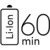 Pictogram dat Tot 60 min. batterijduur Pictogram dat Tot 60 min. batterijduur