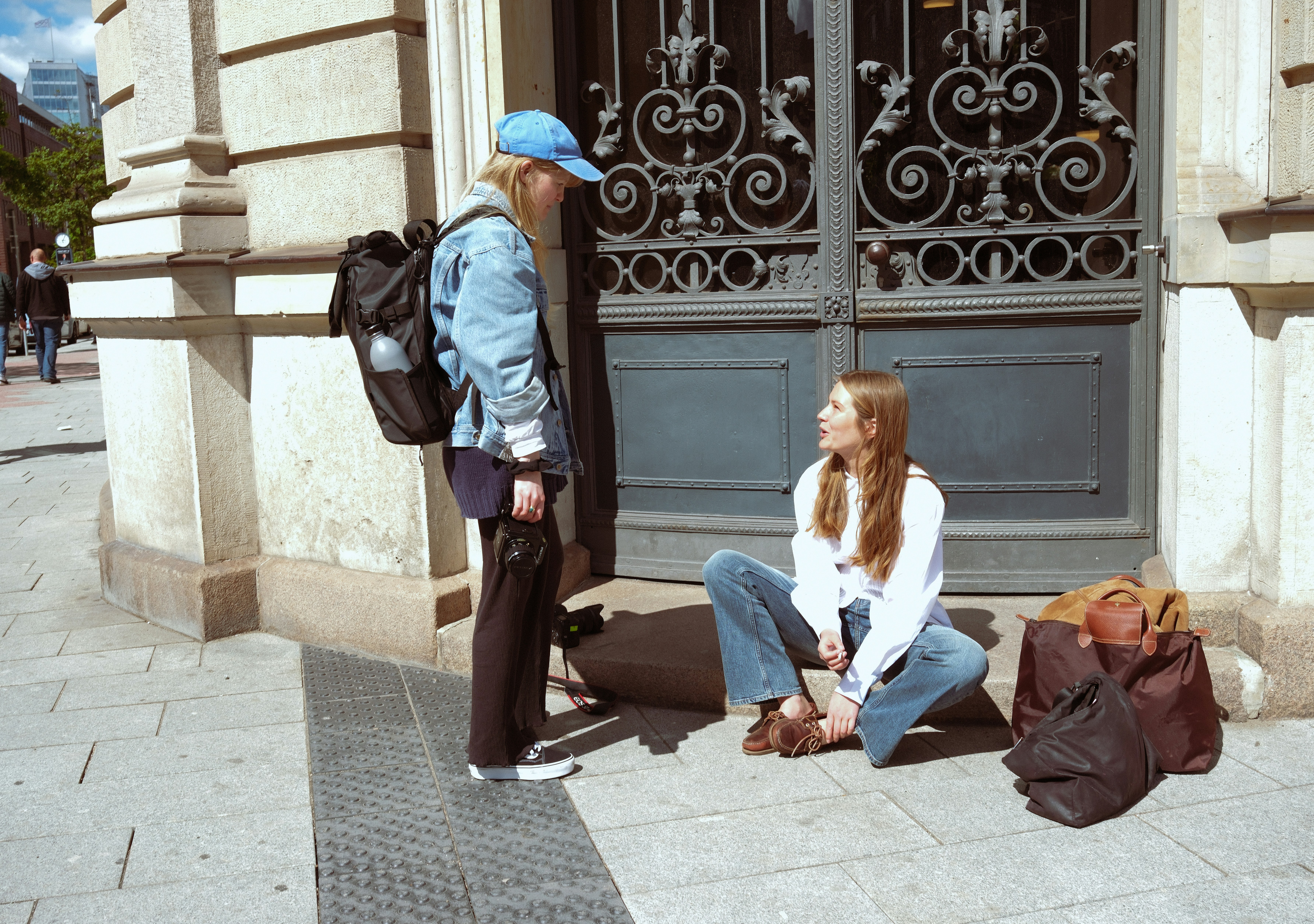 Girls traveling in city