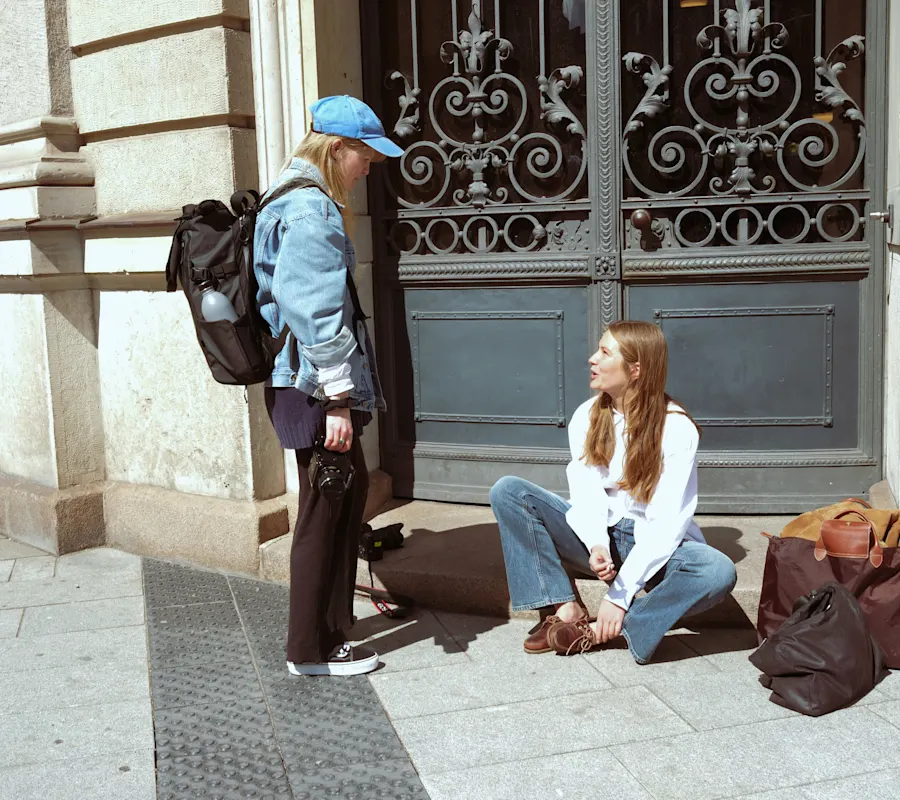 small Girls traveling in city