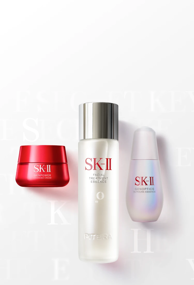 SK-II PITERA™ Hero Regimen Set: Facial Treatment Essence, GenOptics Ultraaura Essence, and Skinpower Advanced Cream.