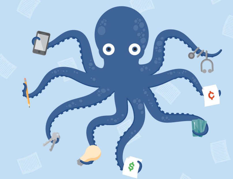 The cover of a PDF discussing ways to get a handle on debt with an image of an octopus.