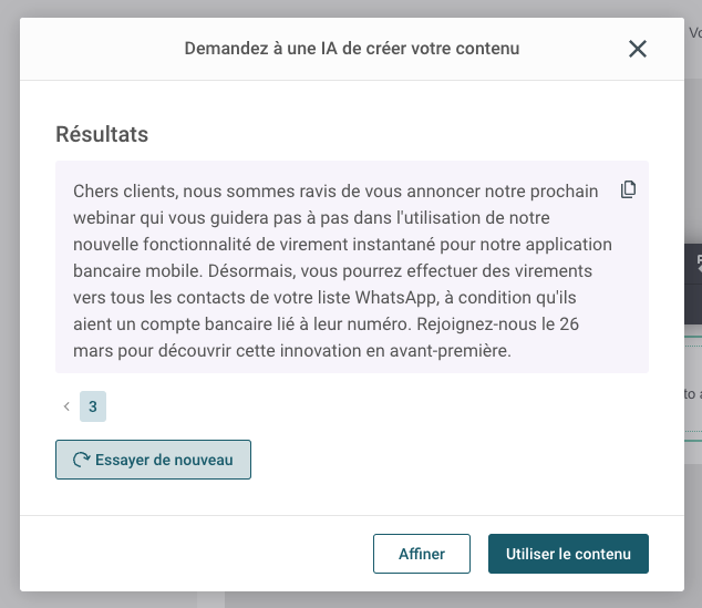 Exemple d’invitation créée par IA à un événement à partir du générateur de texte de Sinch Mailjet