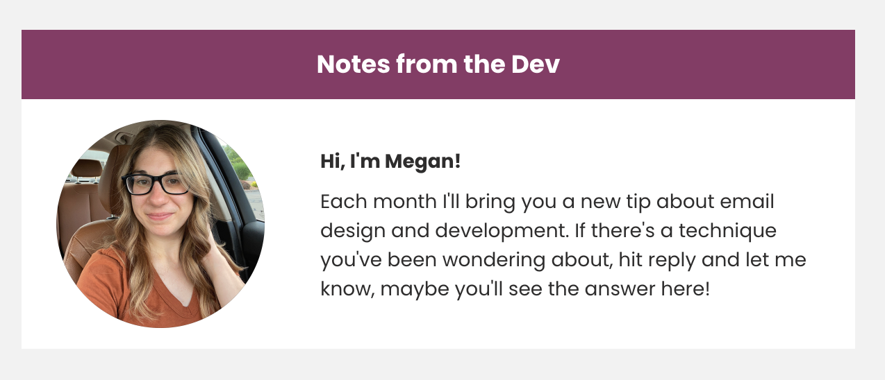 Screenshot of a Notes From the Dev email