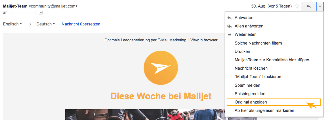 Wie Sie den E-Mail Header bei Gmail anzeigen lassen können