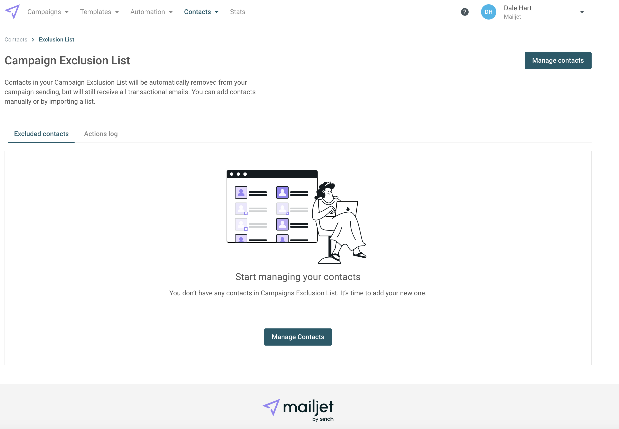 A screenshot of Mailjet’s Exclusion List