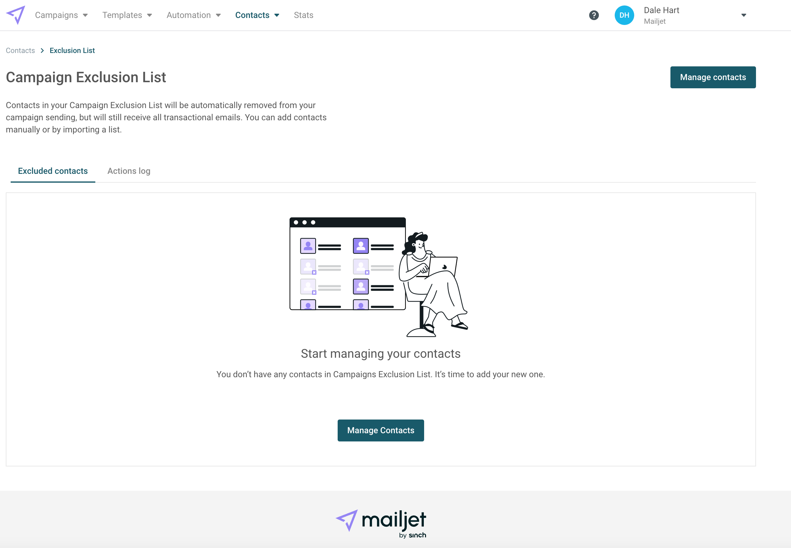 A screenshot of Mailjet’s Exclusion List