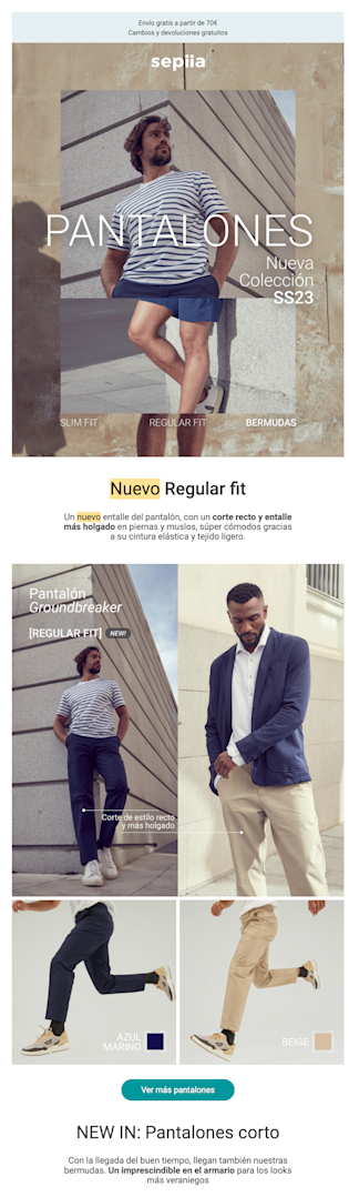 Email con novedades sobre pantalones para el verano