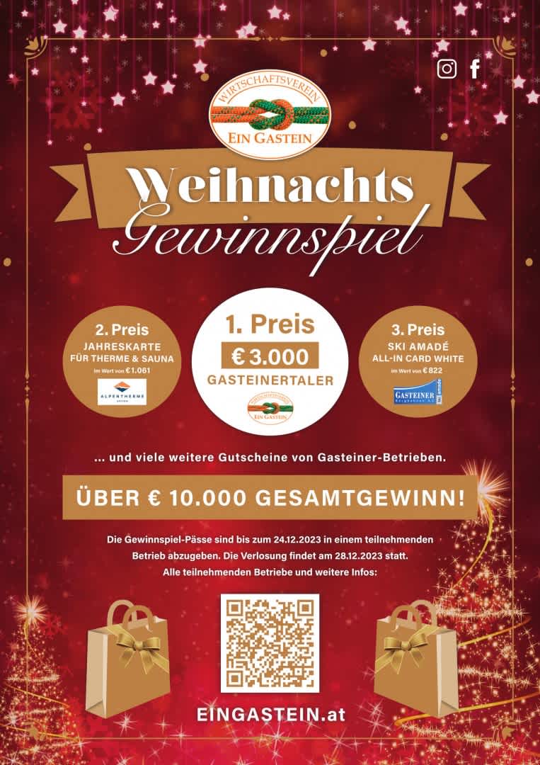 Weihnachtliches Gewinnspiel des Wirtschaftsvereins Eingastein.