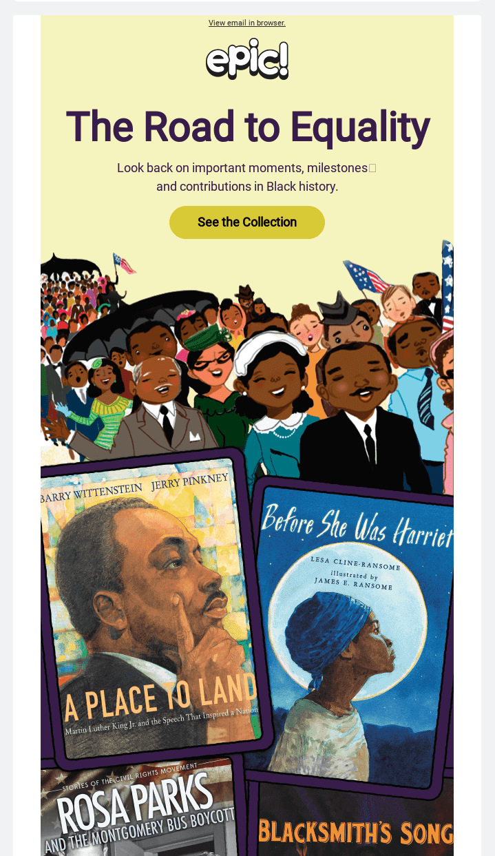 Black History Month email campaign with historic figures