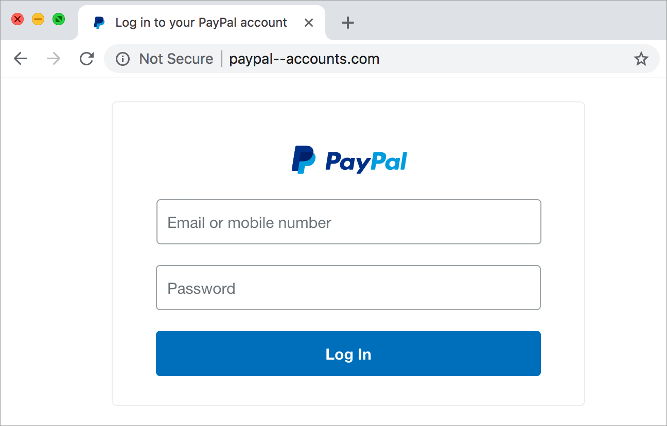 Fausse page de connexion de PayPal