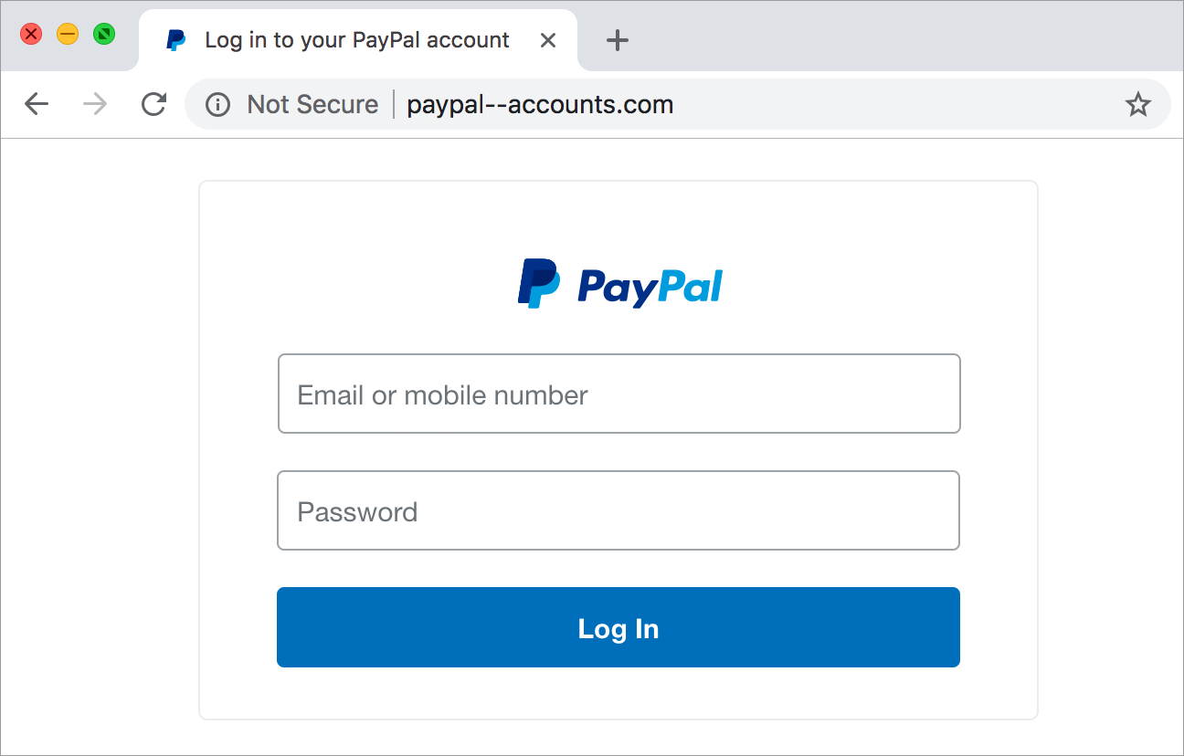 Fake PayPal login page