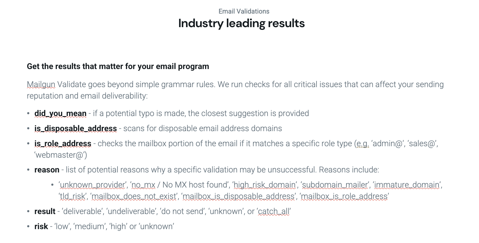 Types of checks that Mailgun Validate runs