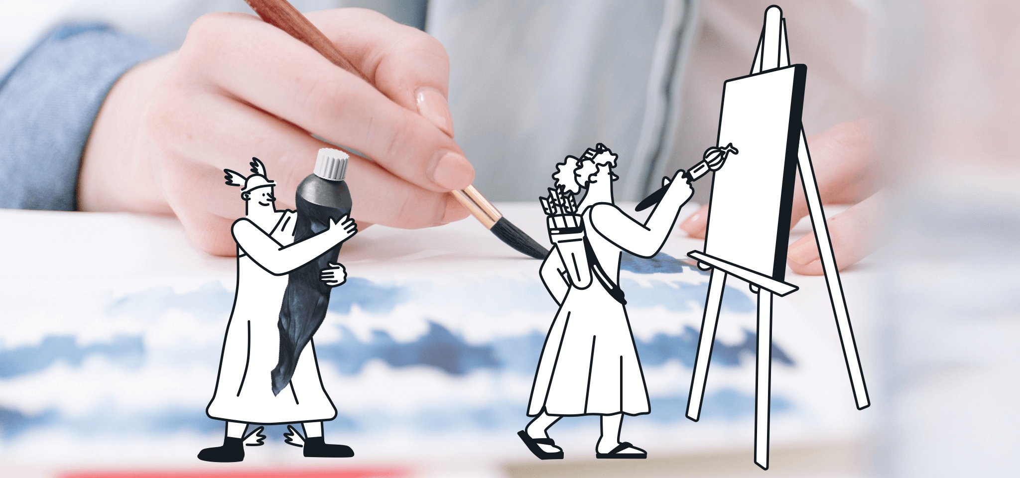 Hermes ayuda a una diosa a pintar