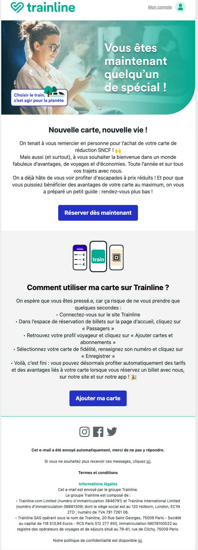 Cet email de Trainline montre comment utiliser les nouveaux produits mis à disposition par l’application.