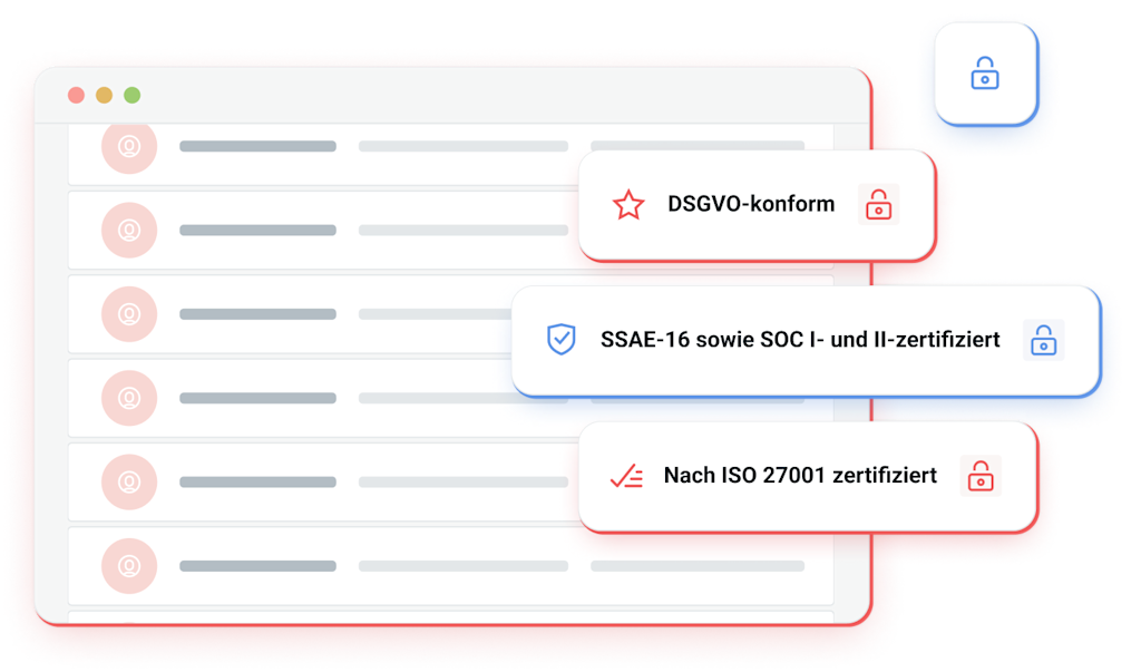 Auflistung verschiedener erfüllter Compliance-Standards über Daten auf einem Bildschirm