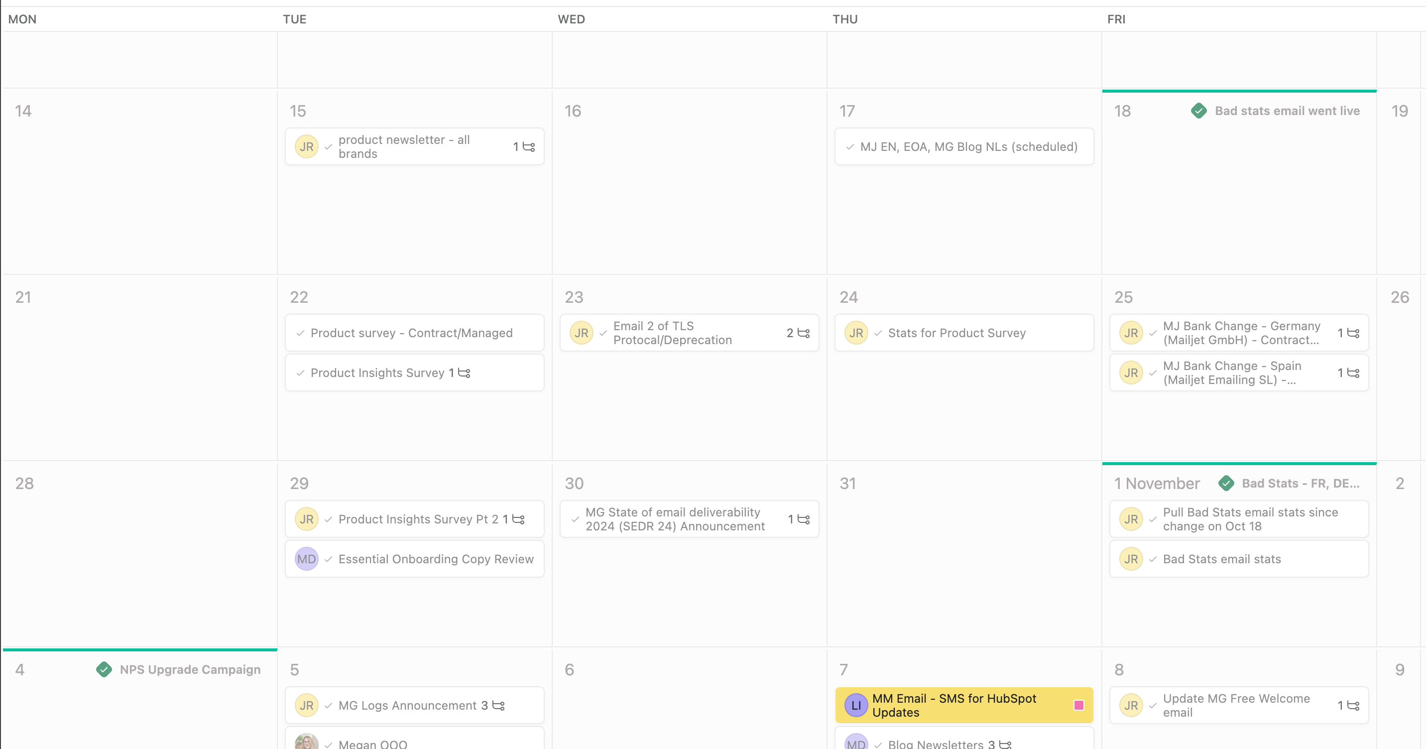 Email content calendar.