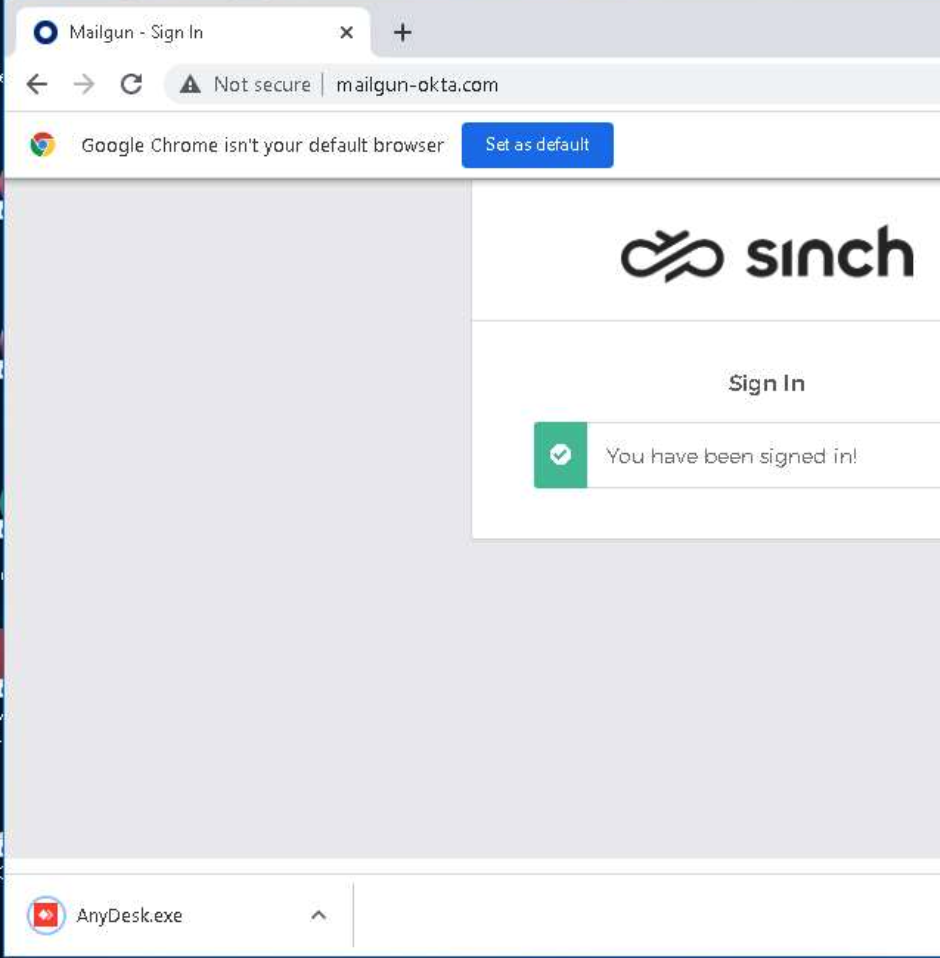 Screenshot of a phishing site targeting Sinch with malicious software