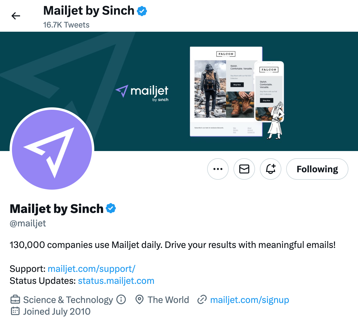 Mailjet’s Twitter bio