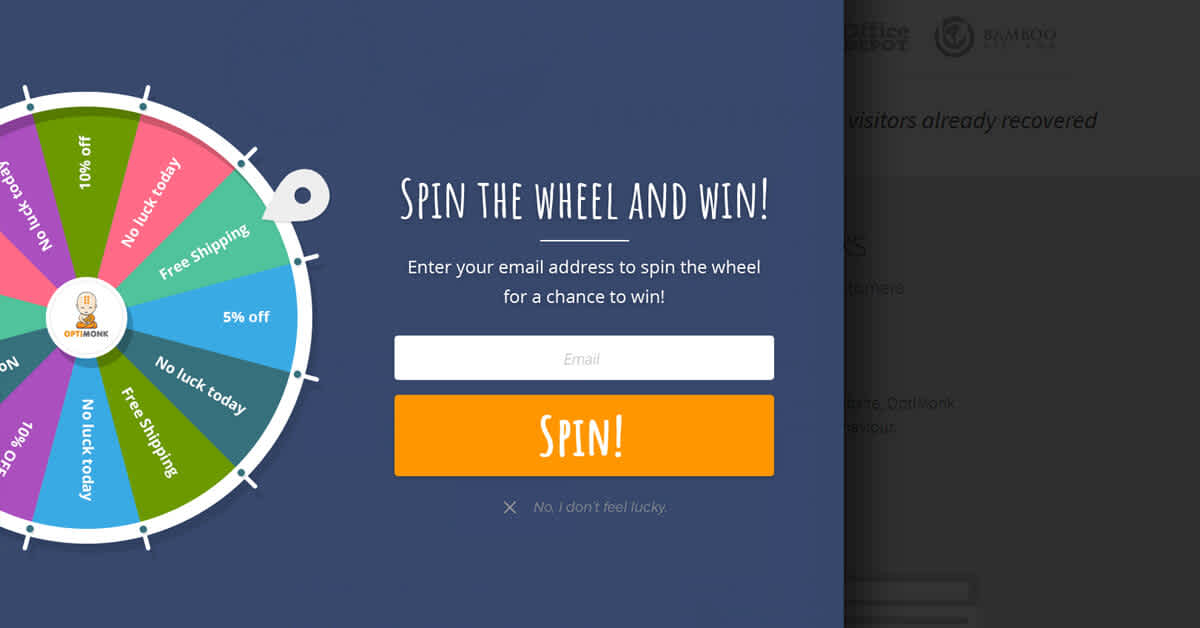Spin the wheel animation with email entry box