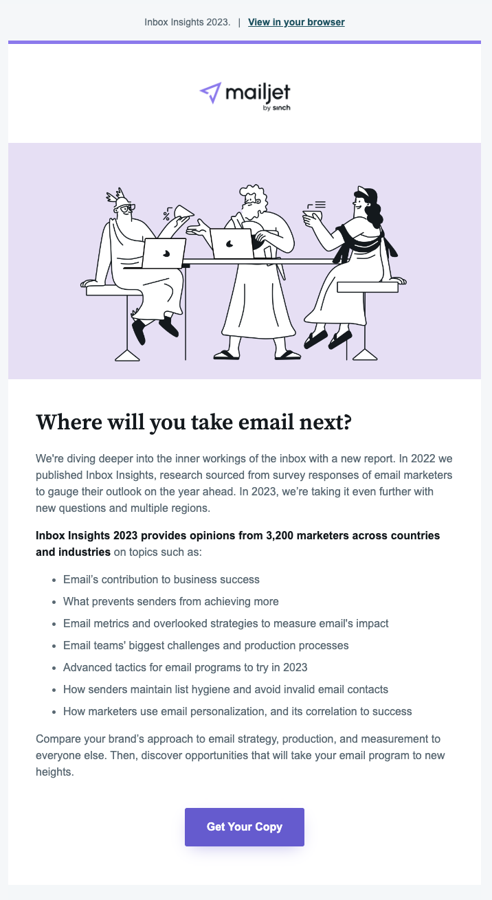 Announcement email for Inbox Insights 2023