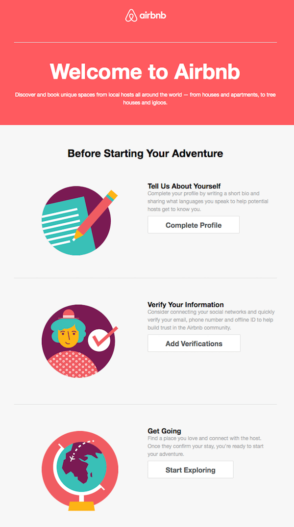 AirBNB's welcome email on boards the customer
