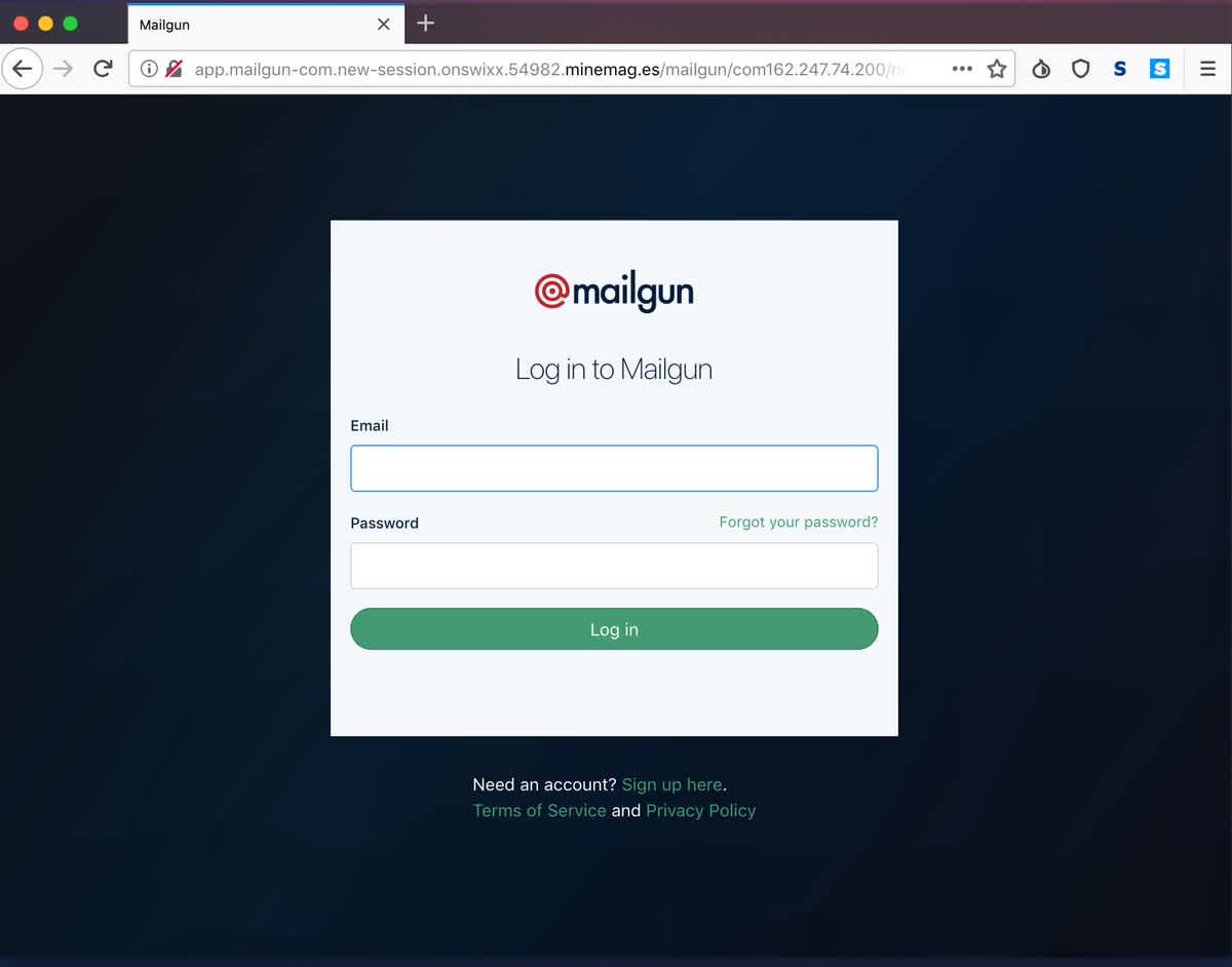 Fake Mailgun login page