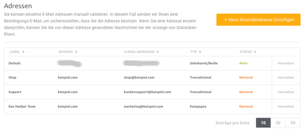 Wie  Absender-Adressen und Antwort-Adressen bei Mailjet einrichten