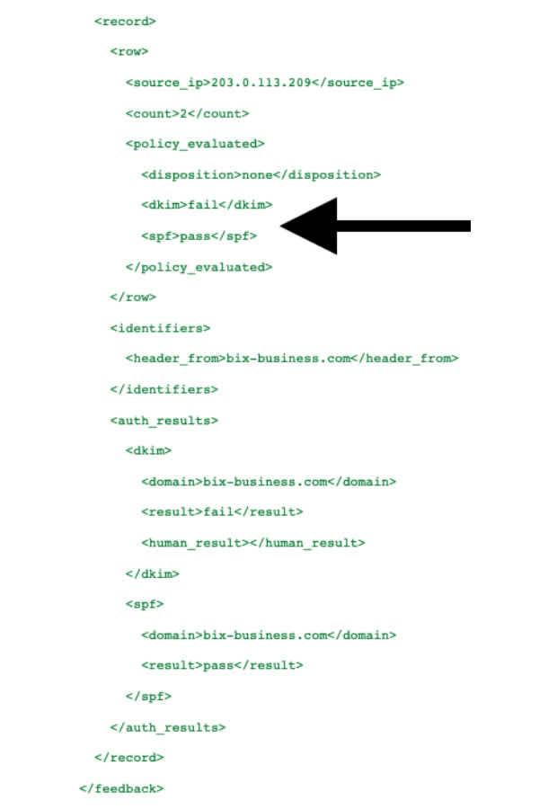 Image of raw code of XML DMARC report