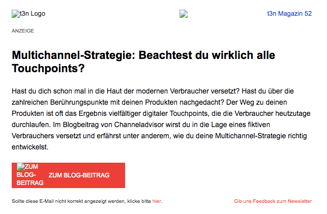 Beispiel für Newsletter, bei dem die Bilder nicht angezeigt werden.