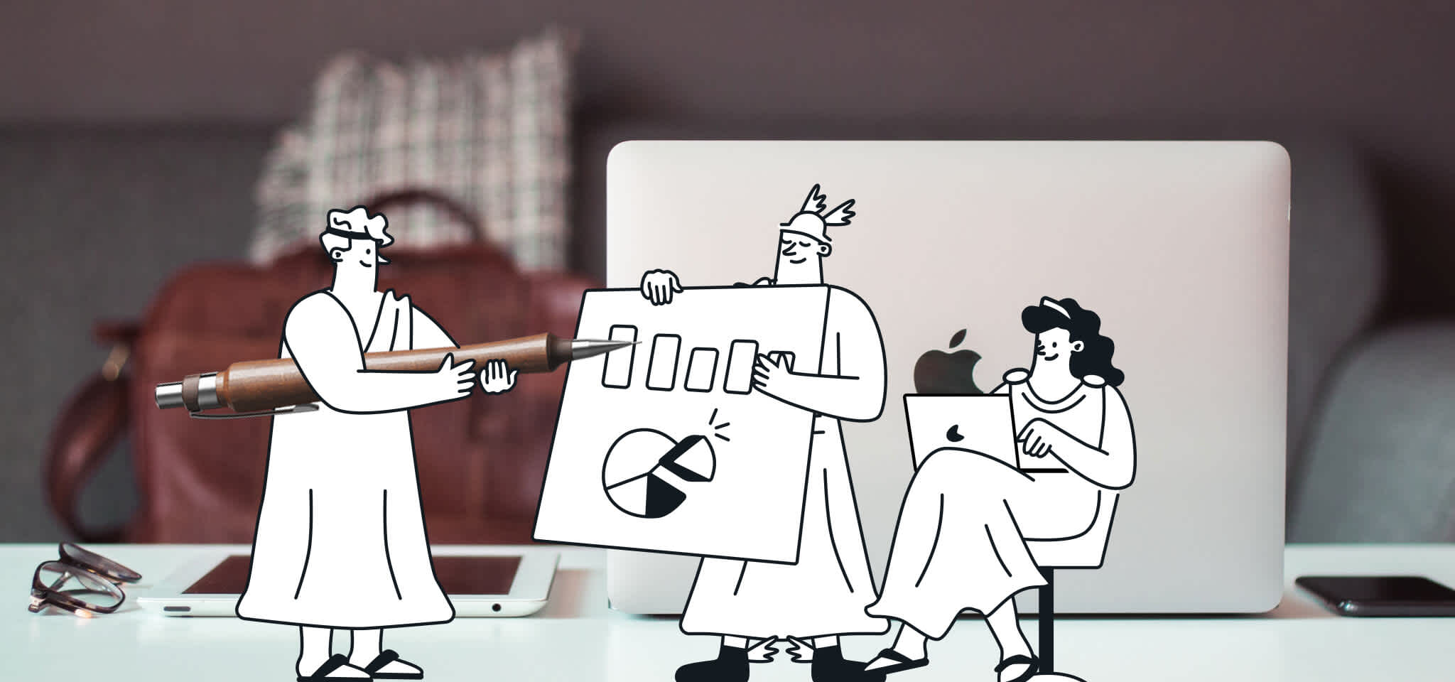 Dieux travaillant avec des graphiques et un ordinateur portable
