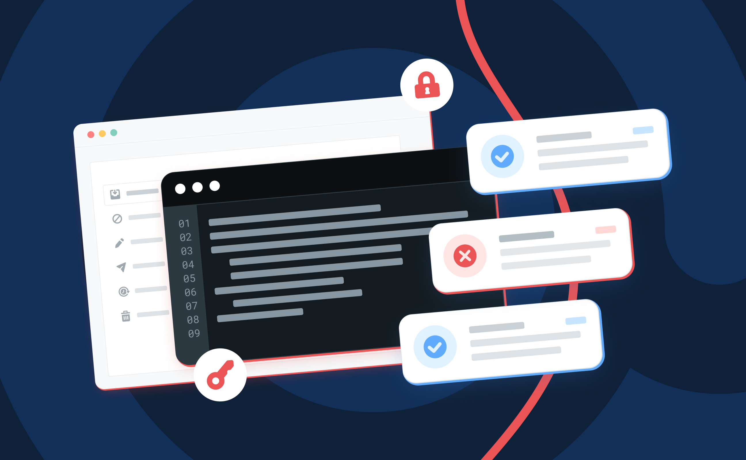 Key and padlock icons with checkmarks for authenticated emails