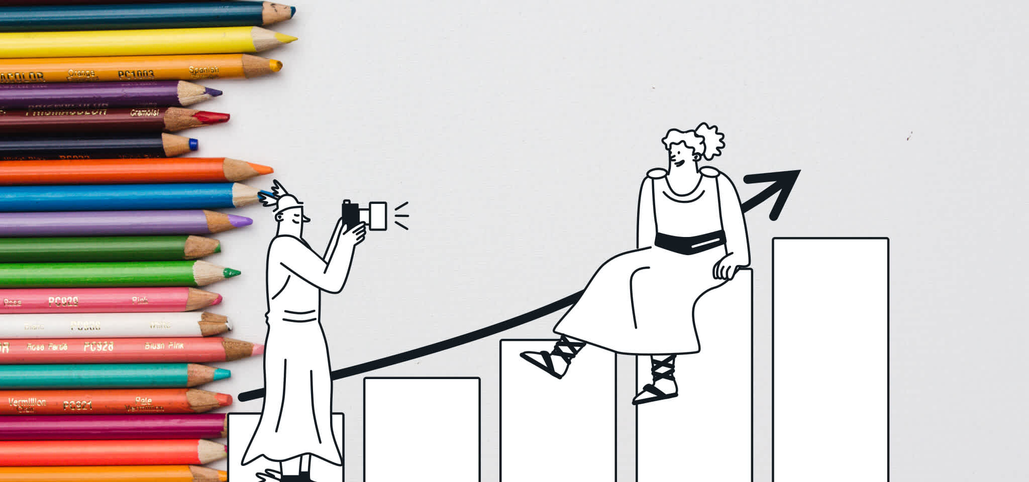 Hermès prend une photo d'une déesse assise sur des stats
