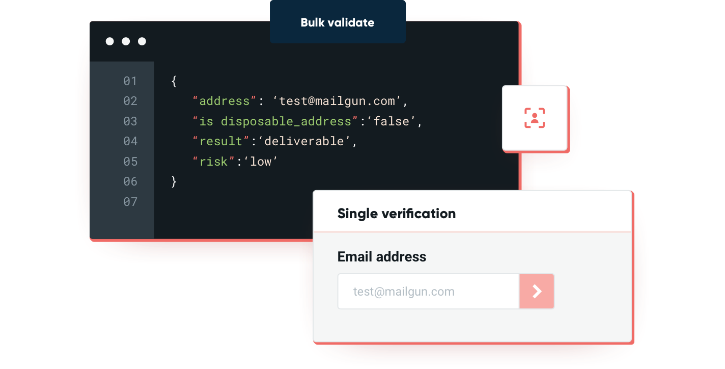 A graphic illustration showing bulk verification using Mailgun.