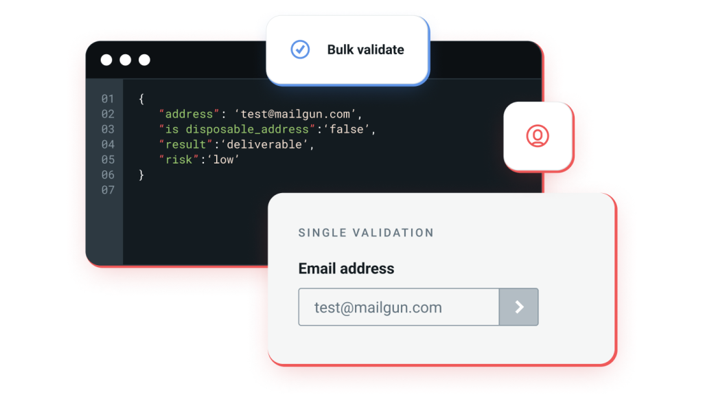 A graphic illustration showing bulk verification using Mailgun.