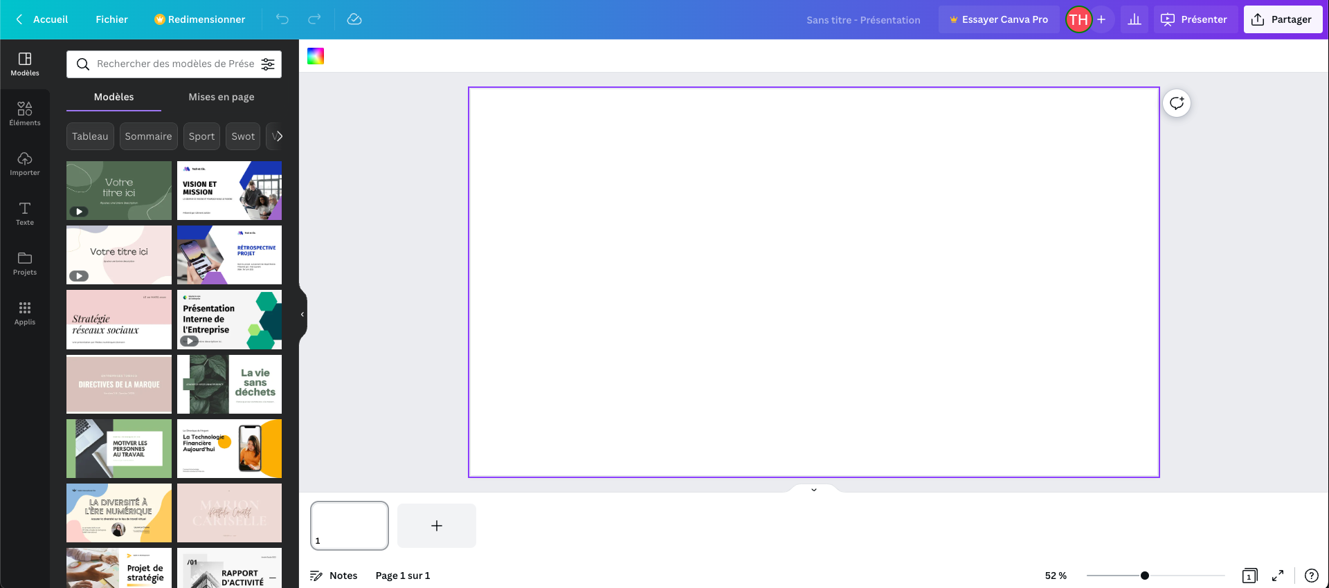 Capture d’écran de l’interface de création de Canva