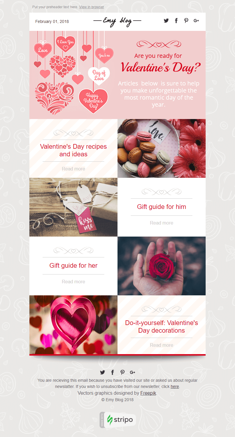 Newsletter zum Thema Valentinstag vom “Emy Blog”